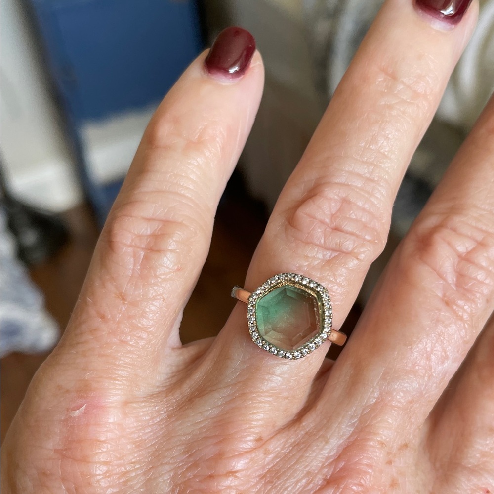 Elegant Green Gemstone Ring with Silver Accents